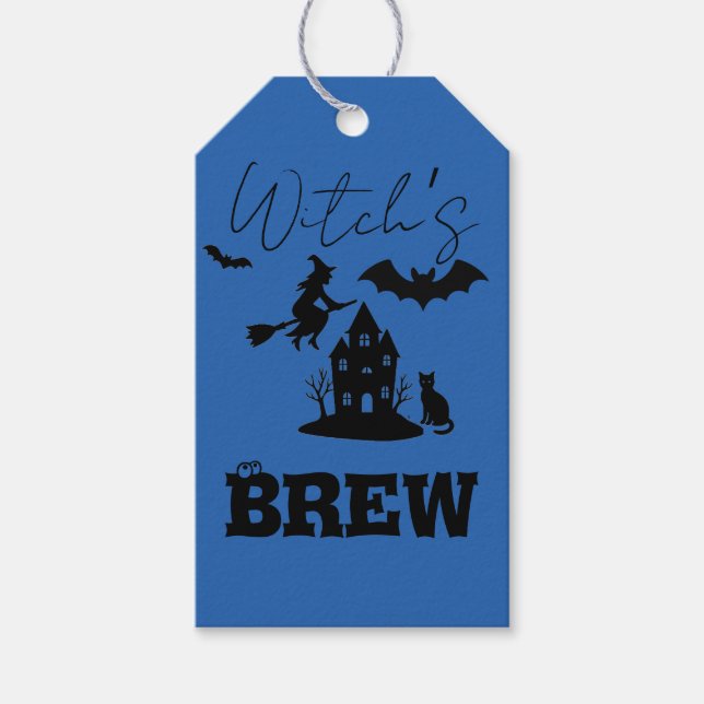 Spooky Haunted House & Witch Silhouette | Presentetikett (Framsidan)