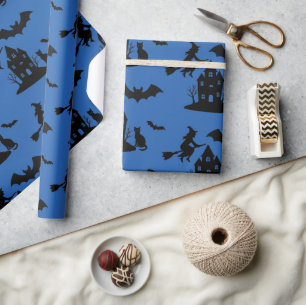 Spooky Haunted House & Witch Silhouette Presentpapper