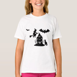 Spooky Haunted House & Witch Silhouette | T Shirt