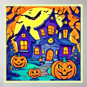 Spooky Haunted Mansion Art Poster