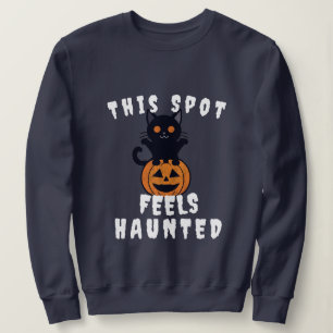 Spooky Haunted Print Halloween Pumpkin & Black Cat T Shirt