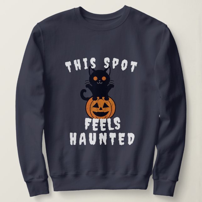 Spooky Haunted Print Halloween Pumpkin & Black Cat T Shirt (Design framsida)