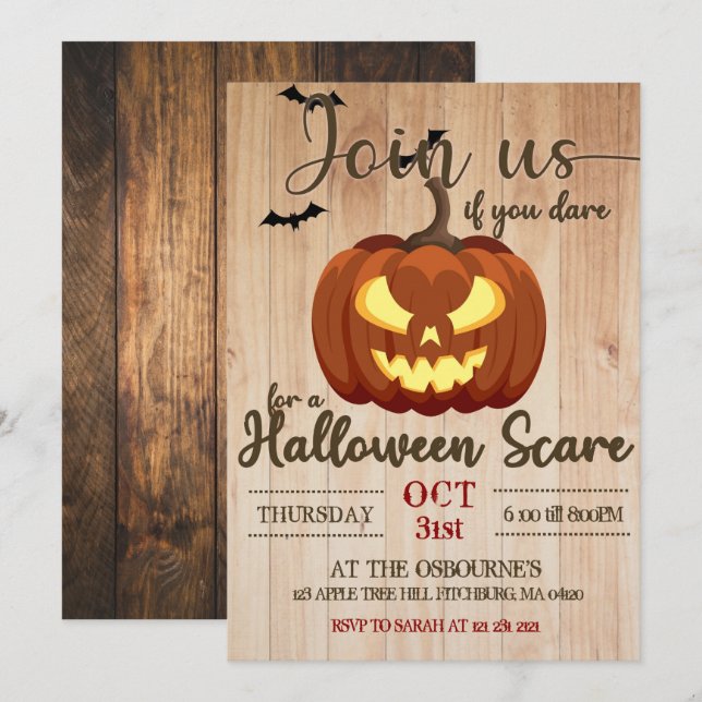 Spooky Haunted Pumpkin Carving Halloween Scary Inbjudningar (Fram/baksida)