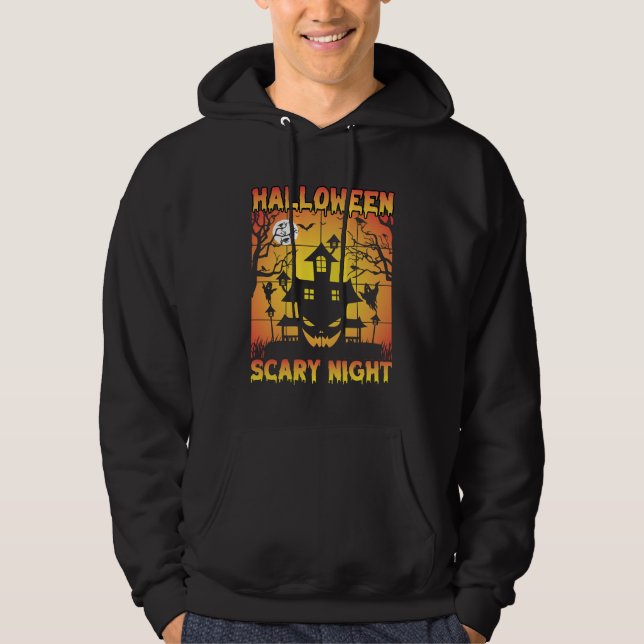 Spooky Haunted Pumpkin Halloween Graphic Hoodie (Framsida)