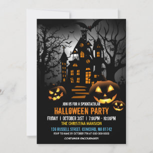 Spooky Haunted Witch House Pumpkin Halloween fest Inbjudningar
