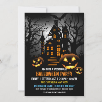 Spooky Haunted Witch House Pumpkin Halloween fest Inbjudningar