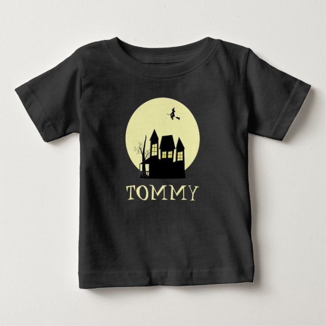 Spooky Hauny House med Flies Witch T Shirt (Framsida)