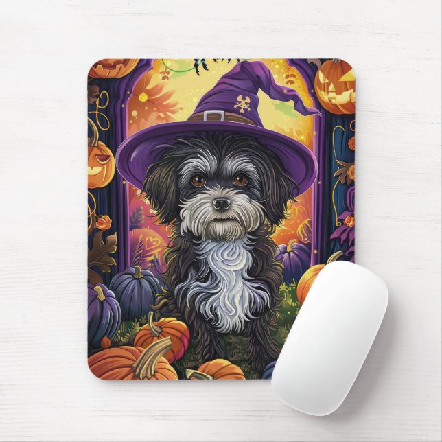 Spooky Havanese Hund Halloween Witch and Pumpkin Musmatta (Med mus)