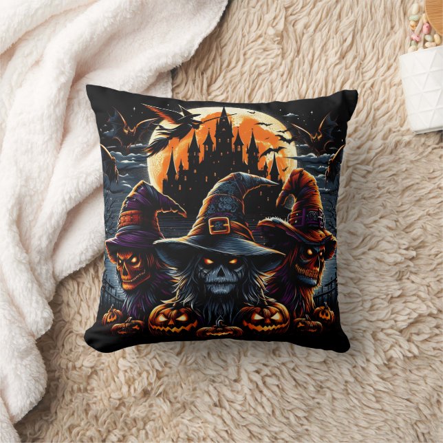 Spooky häxor samlas på Halloween-natten Kudde (Filt)