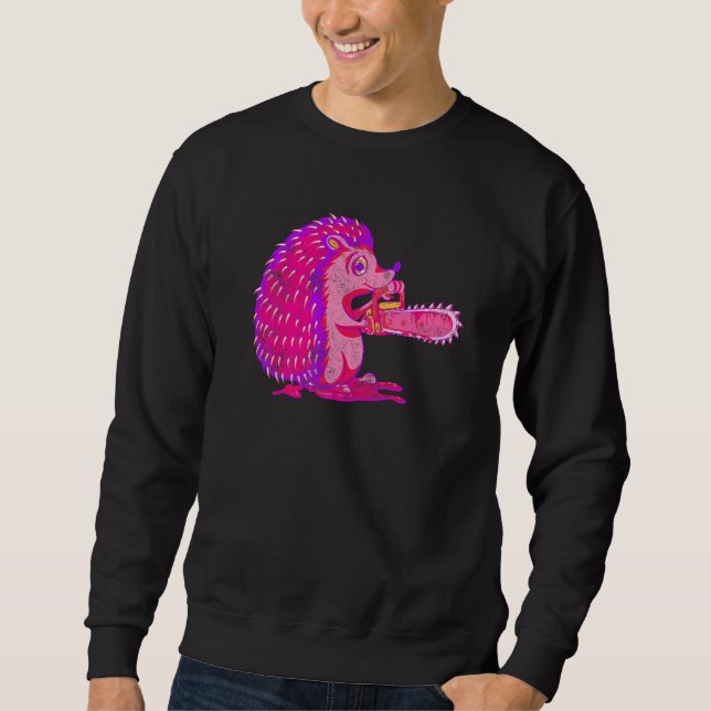 Spooky Hedgehog Vaporwave Creepy Animal Chainsåg H Lång Ärmad Tröja (Framsida)