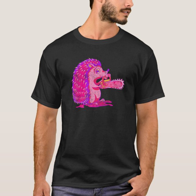 Spooky Hedgehog Vaporwave Creepy Animal Chainsåg H T Shirt (Framsida)
