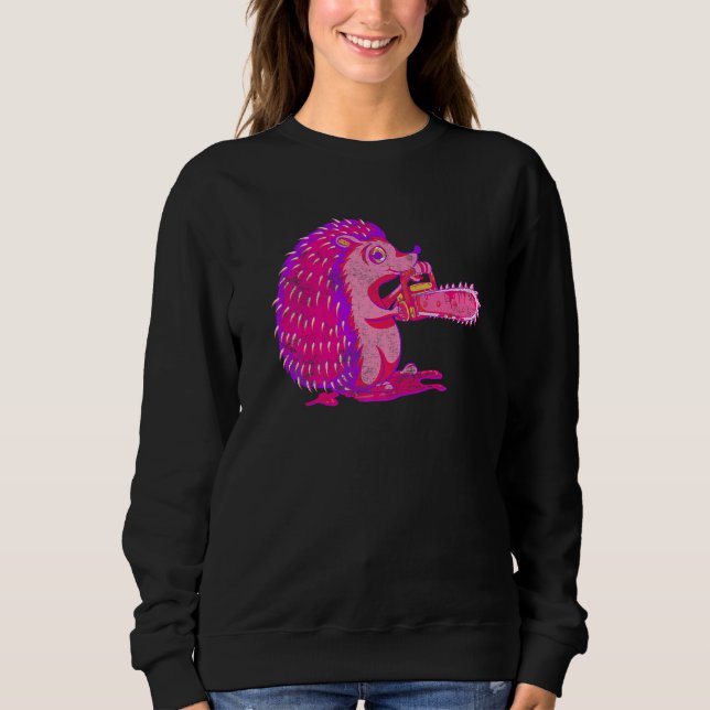 Spooky Hedgehog Vaporwave Creepy Animal Chainsåg H T Shirt (Framsida)