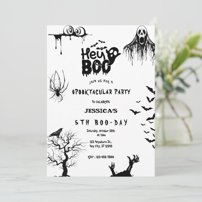 Spooky Hej Boo Kids Halloween Födelsedagsfest Inbjudningar (Stående Fram)