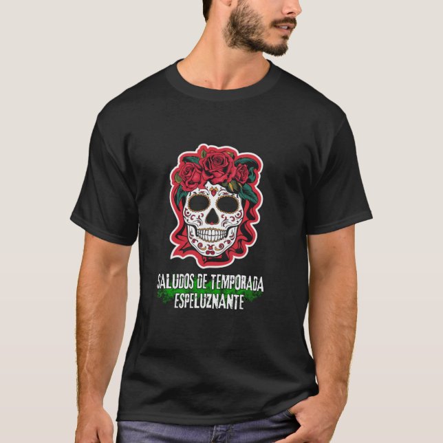 Spooky Hispanic Halloween Season Hälsning Design T Shirt (Framsida)