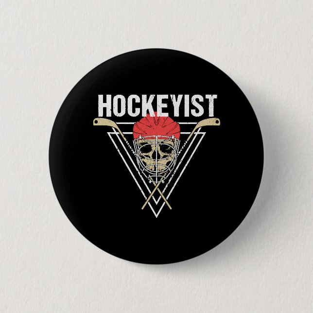 Spooky Hockey Player Enforcer Halloween Skull Bone Knapp (Framsida)