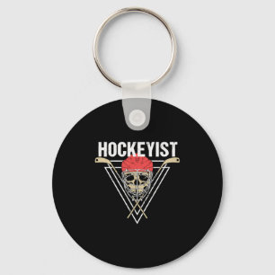 Spooky Hockey Player Enforcer Halloween Skull Bone Nyckelring