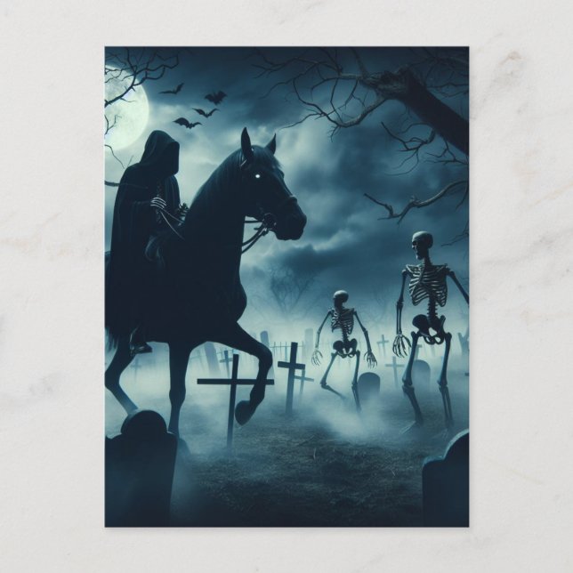 Spooky Horse Man i Cemetoden Halloween Vykort (Framsida)