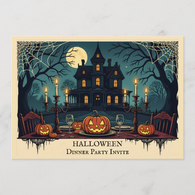 Spooky House Halloween Dinner Party Invitation Inbjudningar (Framsida)