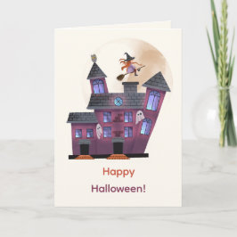 Spooky House Måne Little Witch Happy halloween Kort