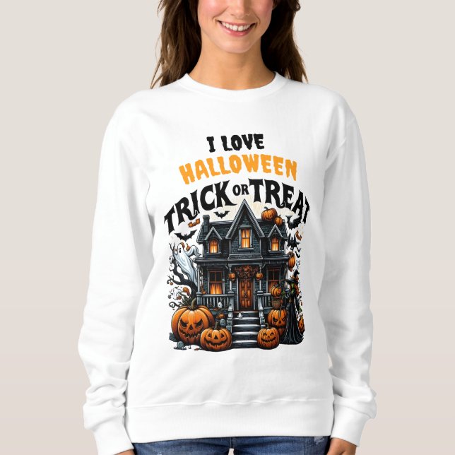 Spooky house med pumpor och spöken t shirt (Framsida)