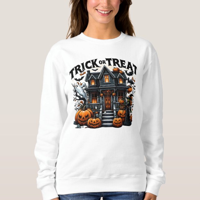 Spooky house med pumpor och spöken t shirt (Framsida)