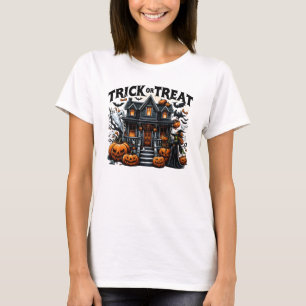 Spooky house med pumpor och spöken t shirt