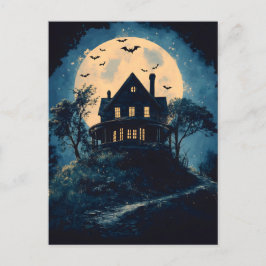 Spooky house på en backe, Halloween-idé Vykort