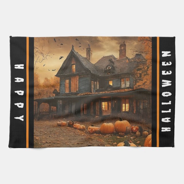 Spooky House Pumpkin Halloween Collection Kökshandduk (Horisontell)