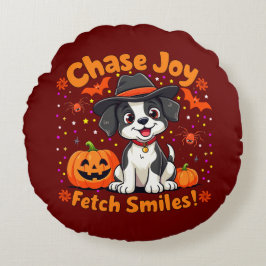 Spooky Hund Art: Fetch Halloween Joy & Smiles! Rund Kudde