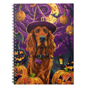 Spooky Irish Red Setter Halloween Witch Pumpkin Anteckningsbok