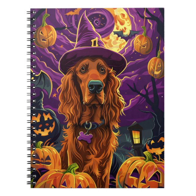 Spooky Irish Red Setter Halloween Witch Pumpkin Anteckningsbok (Framsidan)