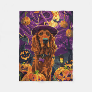 Spooky Irish Red Setter Halloween Witch Pumpkin Fleecefilt