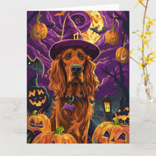 Spooky Irish Red Setter Halloween Witch Pumpkin Kort