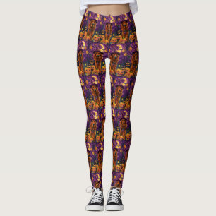 Spooky Irish Red Setter Halloween Witch Pumpkin Leggings