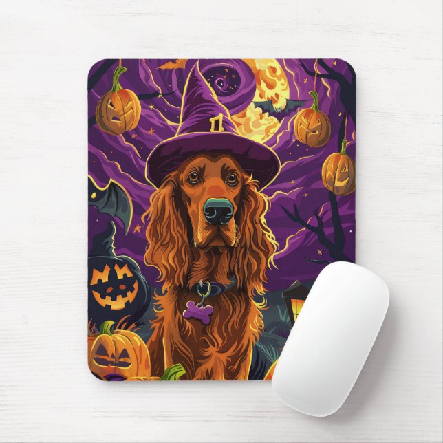 Spooky Irish Red Setter Halloween Witch Pumpkin Musmatta (Med mus)