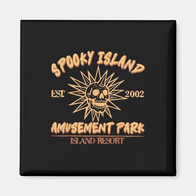 Spooky Island Est 2002 Amusement Park Skull Hallow Magnet (Framsidan)