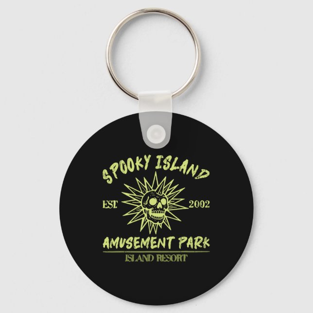 Spooky Island Est 2002 Amusement Park Skull Hallow Nyckelring (Framsida)