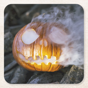Spooky-Jack-o-lantern Underlägg Papper Kvadrat