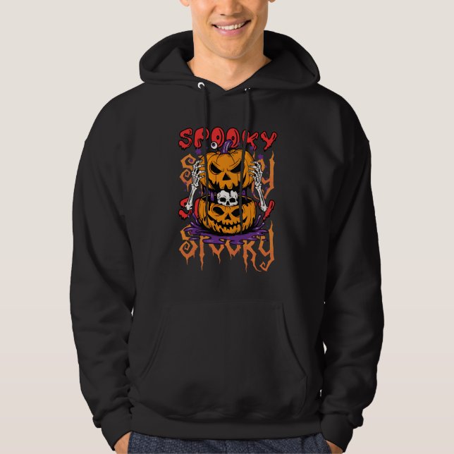 Spooky Jack-O-Lantern with Skull and Skeleton Hand Hoodie (Framsida)