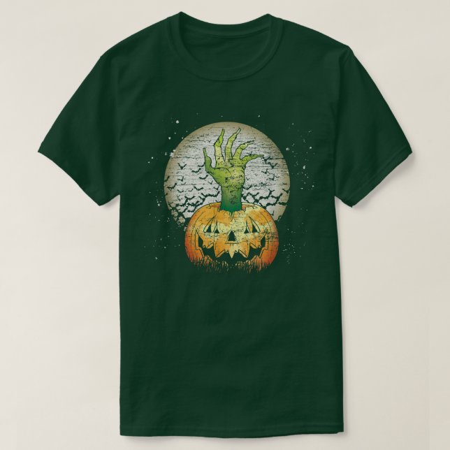 Spooky Jack o lantern Zombie Scary Halloween Pumpk T Shirt (Design framsida)