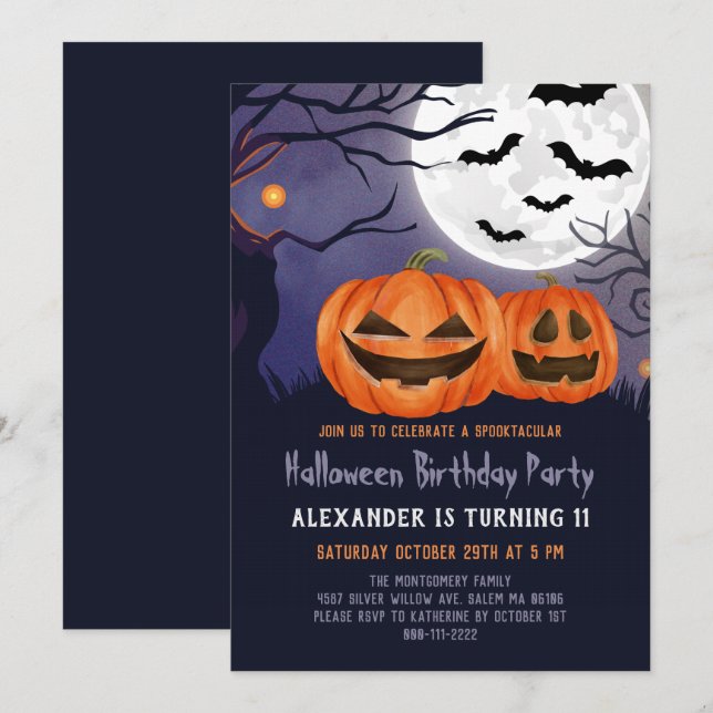 Spooky Jack O'Lantern Halloween Födelsedagsfest Inbjudningar (Fram/baksida)