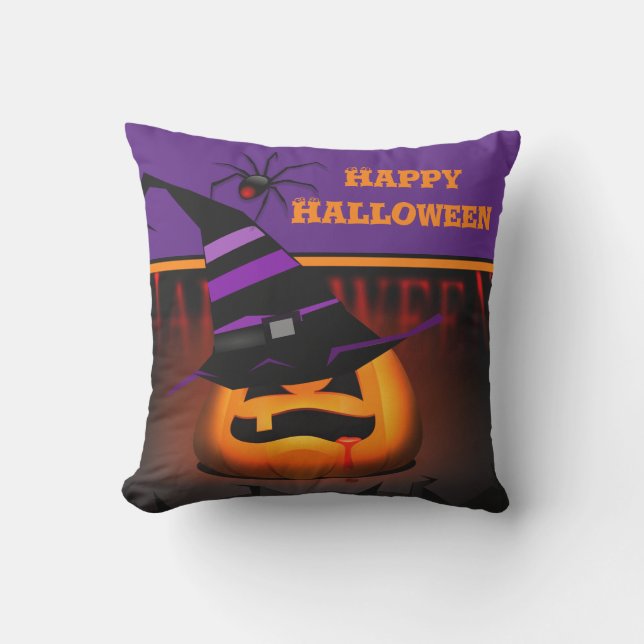 Spooky Jack O'Lantern Halloween Kudde (Framsida)