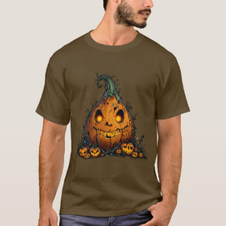 Spooky Jack O'Lantern Pumpkin med Glowing Ögon T Shirt