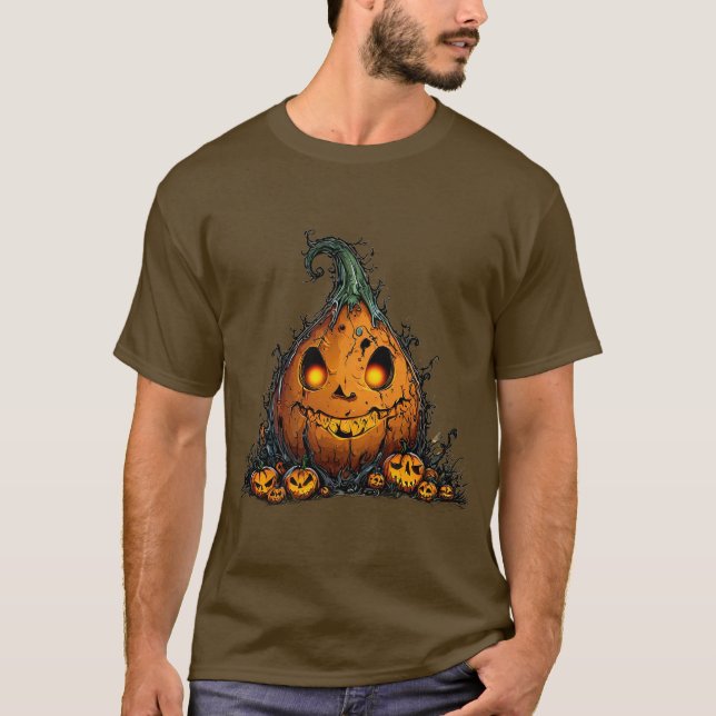 Spooky Jack O'Lantern Pumpkin med Glowing Ögon T Shirt (Framsida)