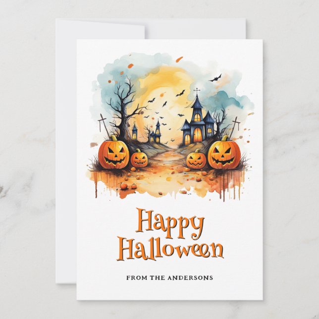 Spooky Jack O'Lanternes Fladdermus Halloween Card Julkort (Framsida)