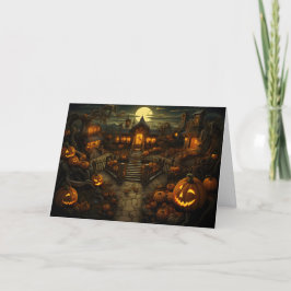 Spooky Jack O'Latern Pumpkin Patch Greeting Card Helgkort