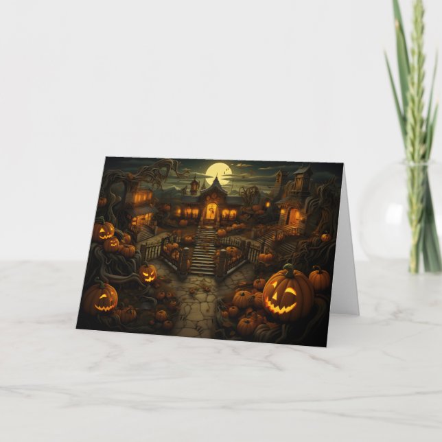 Spooky Jack O'Latern Pumpkin Patch Greeting Card Helgkort (Framsida)