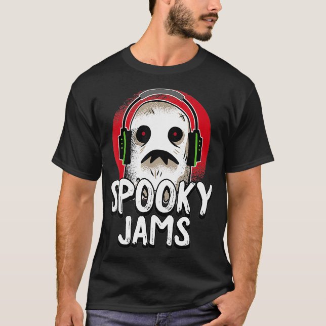Spooky Jams Lazy Halloween Costume Ghost DJ Creepy T Shirt (Framsida)