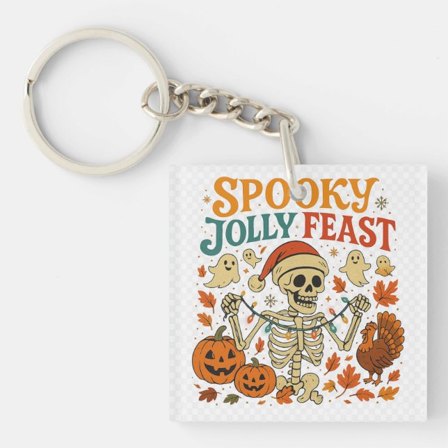 Spooky Jolly Feast Skeleton Halloween Keychain (Framsidan)