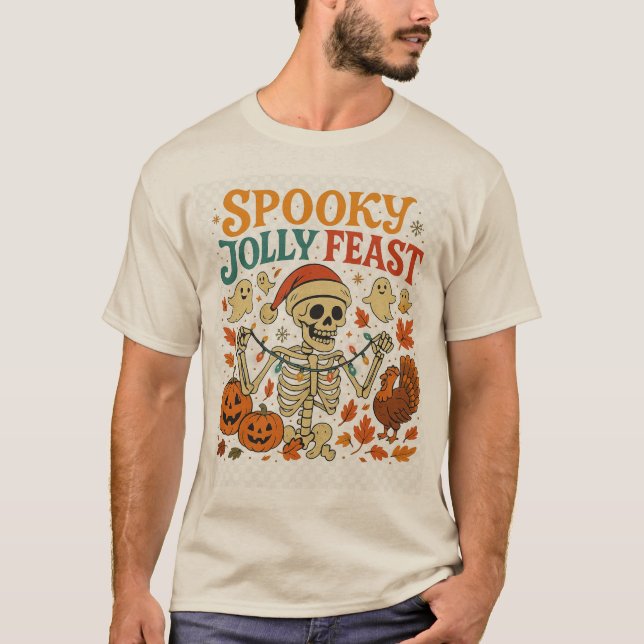 Spooky Jolly Feast Skeleton T Shirt (Framsida)